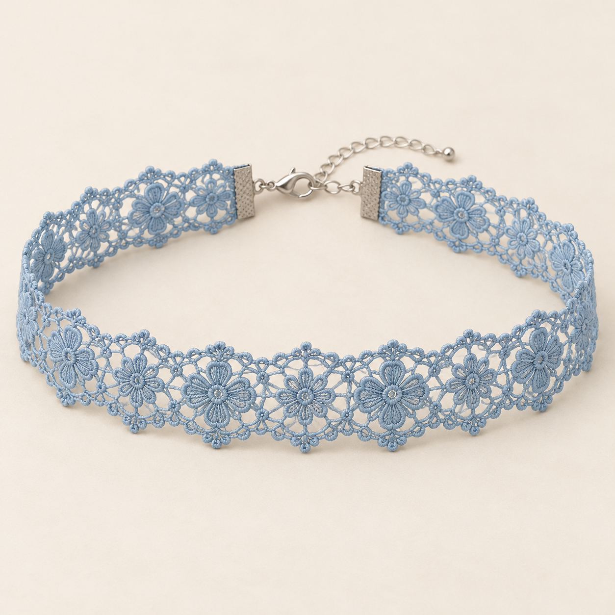 Bluebell Lace, mist blue cotton blend flower openwork lace