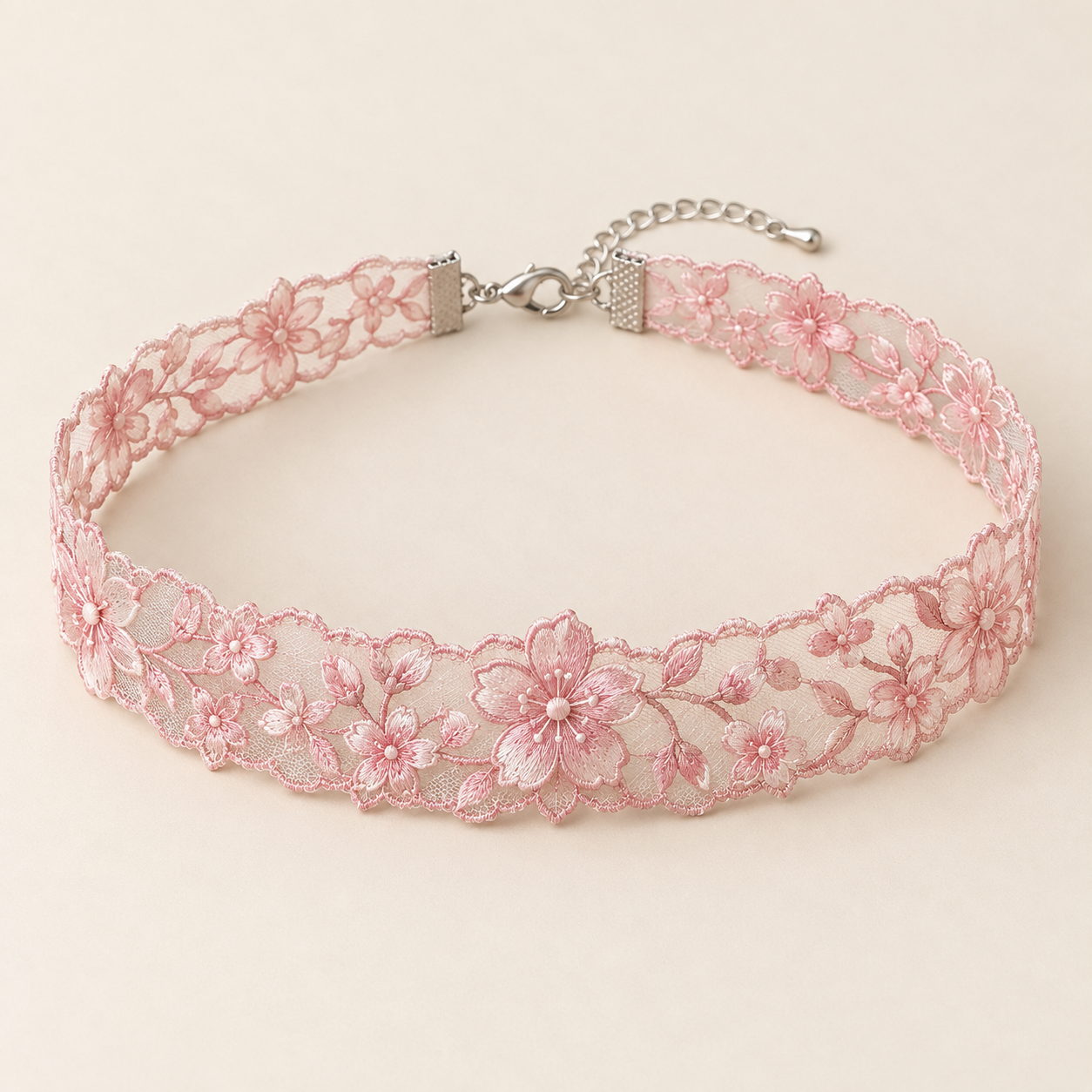 Cherry Blossom, cherry blossom pink polyester embroidered tulle with matching floral embroidery