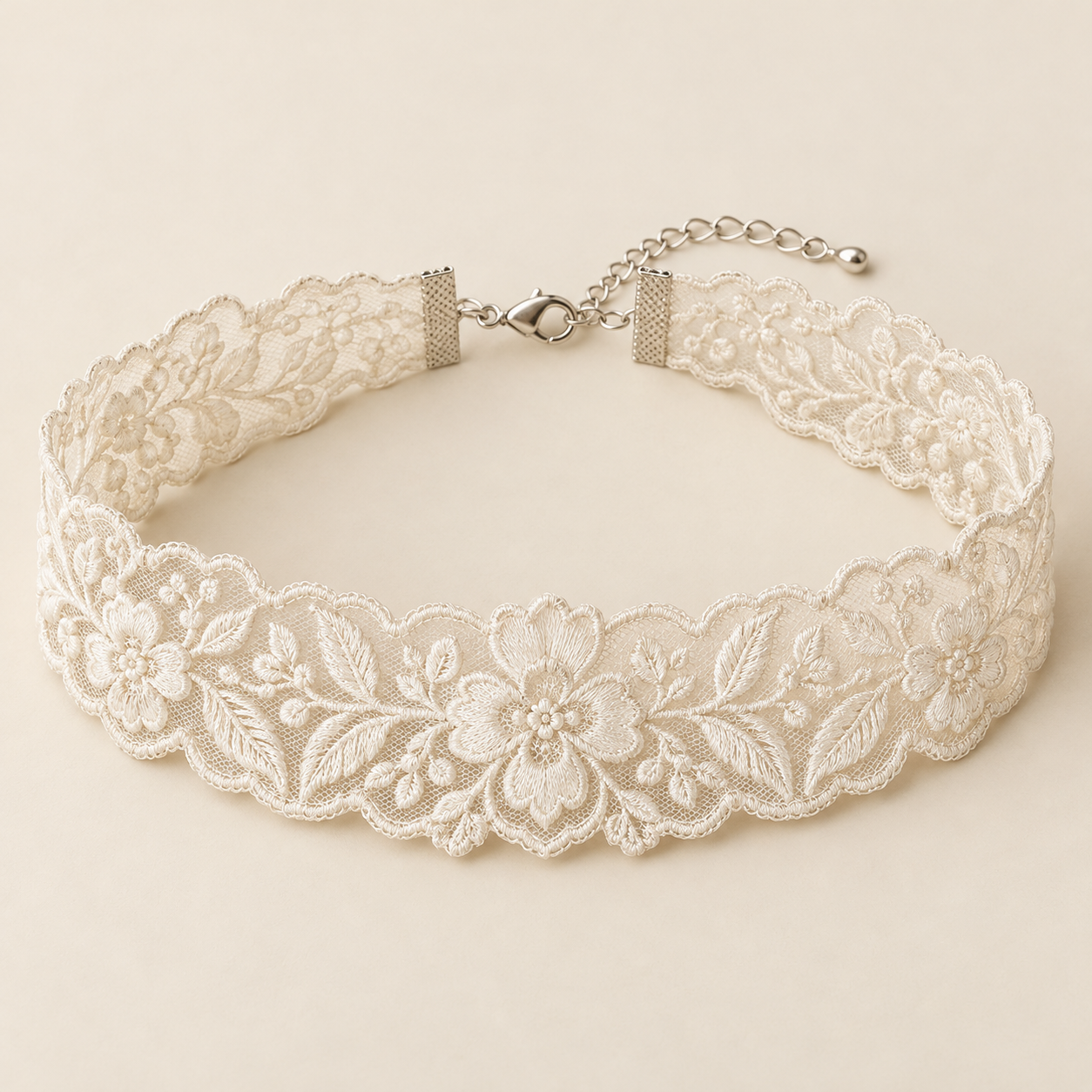 Ivory Garden, ivory wide polyester embroidered tulle floral-leaf pattern