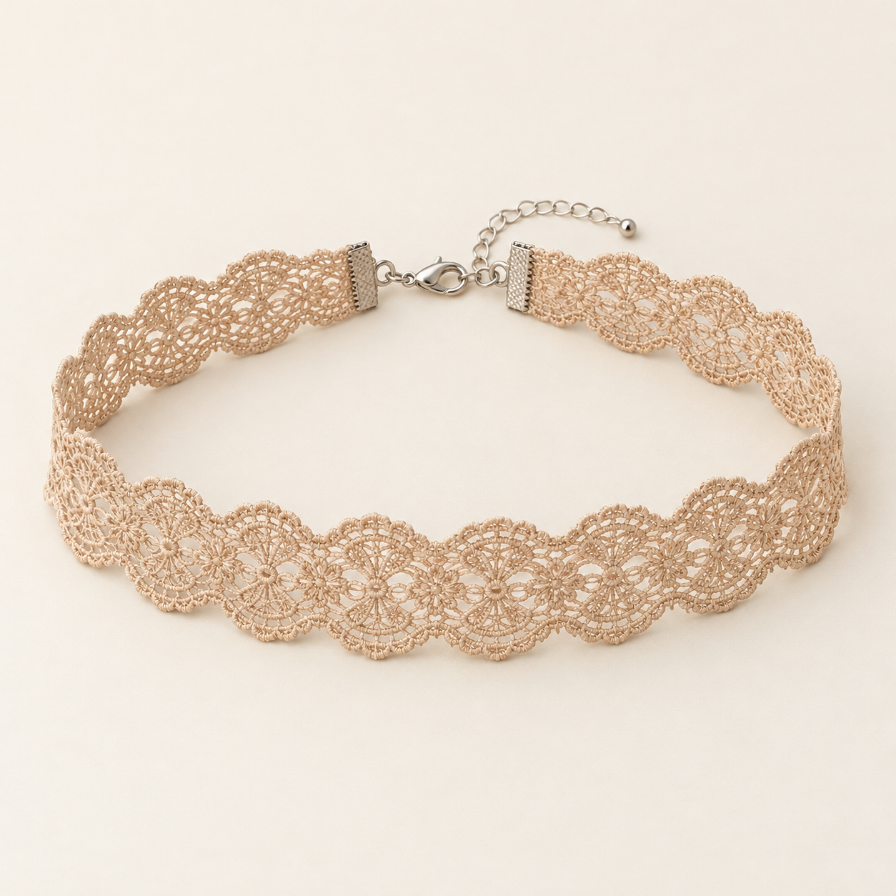 Milk Tea Scallop, milk tea beige cotton blend wide scalloped lace